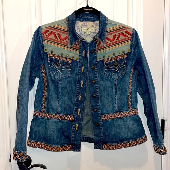 COLDWATER CREEK ( S P ) TRIBAL SOUTHWEST BRASS STUDDED JEAN JACKET BUTTON FRONT - Picture 5 of 10